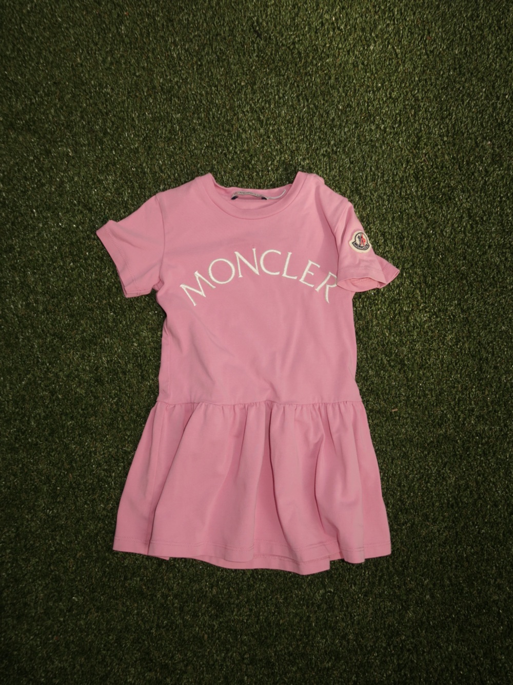 Moncler Girls Pink Logo Peplum-Style Casual Dress